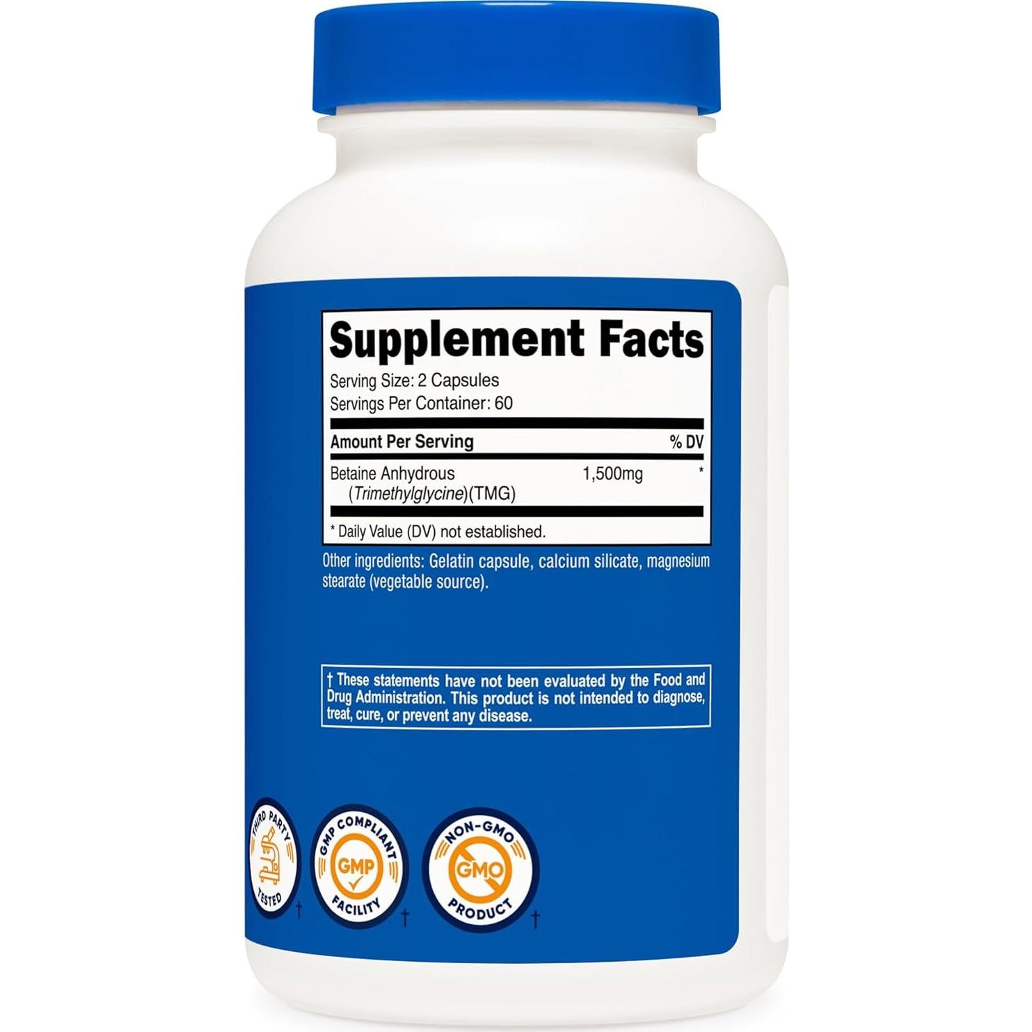 Cápsulas de Betaína Anhidra Nutricost 120 unidades 750mg