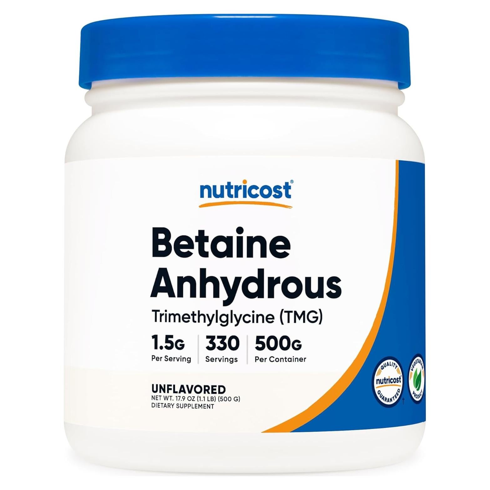 Polvo de Betaína Anhidra Trimetilglicina Nutricost 500g