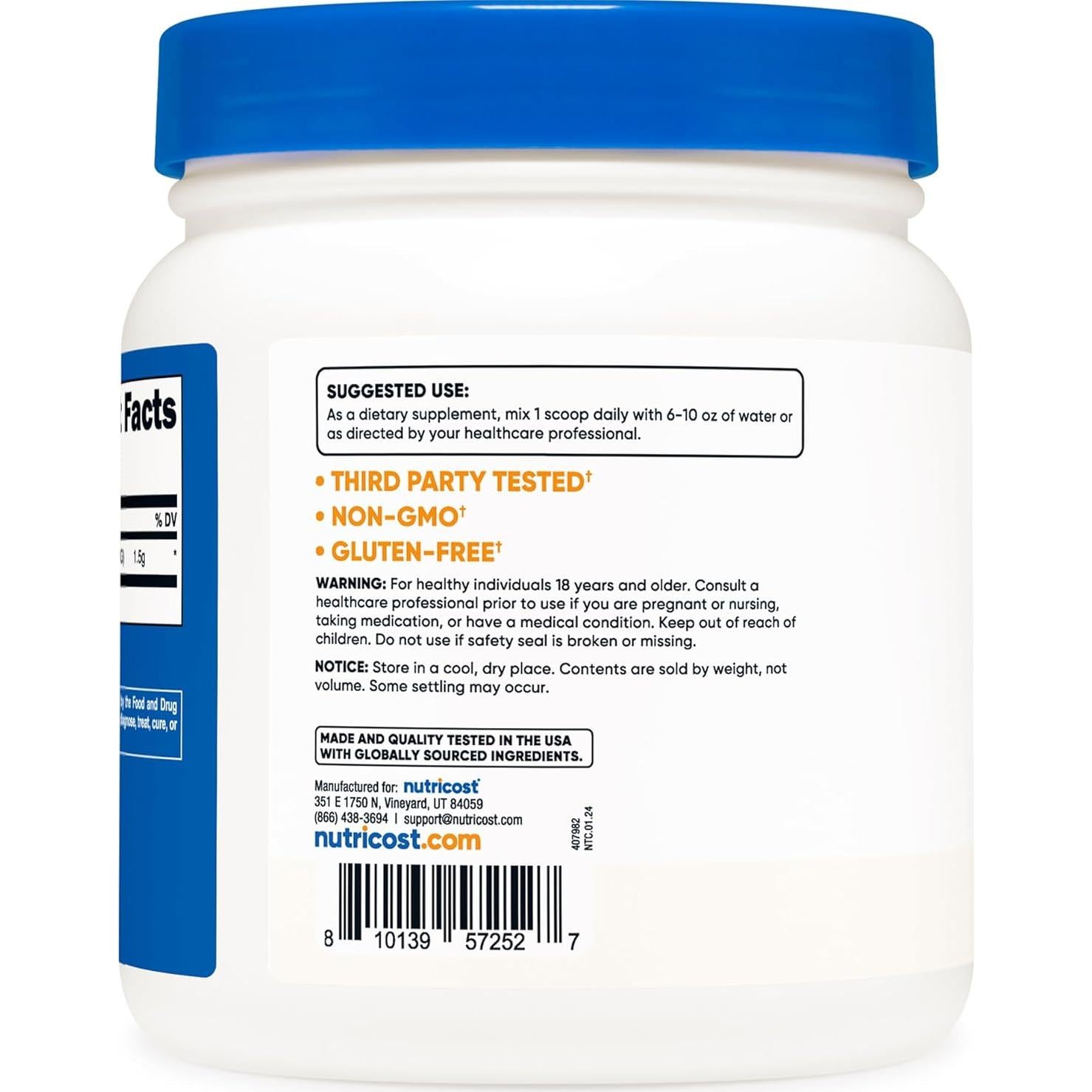 Polvo de Betaína Anhidra Trimetilglicina Nutricost 500g