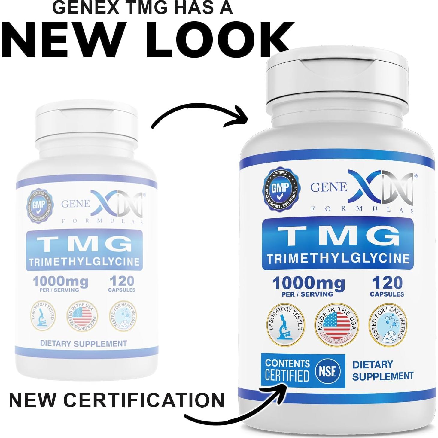 Suplemento TMG Genex Formulas 1000mg 120 Cápsulas - Sin Gluten