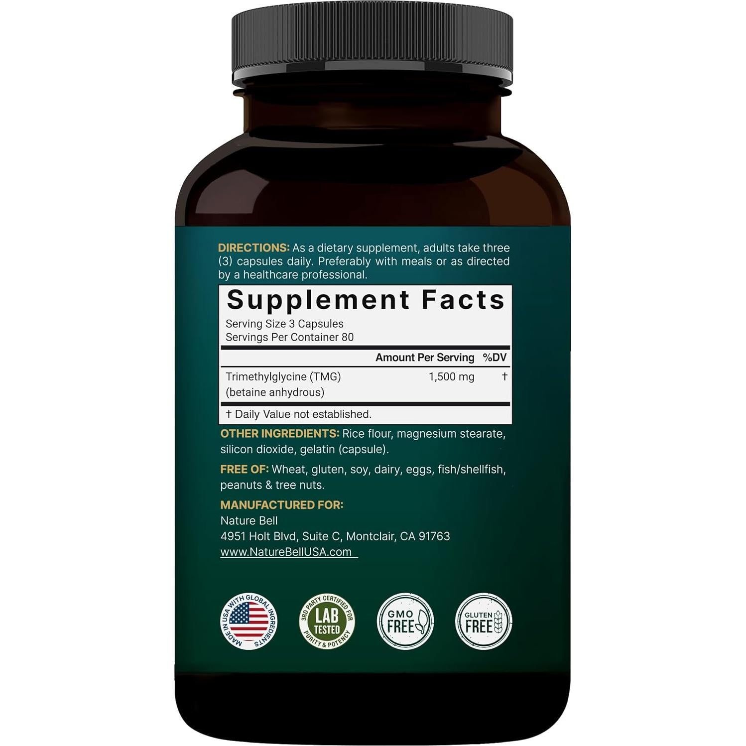 Suplemento TMG NatureBell 1500mg 240 Cápsulas - Salud del Corazón