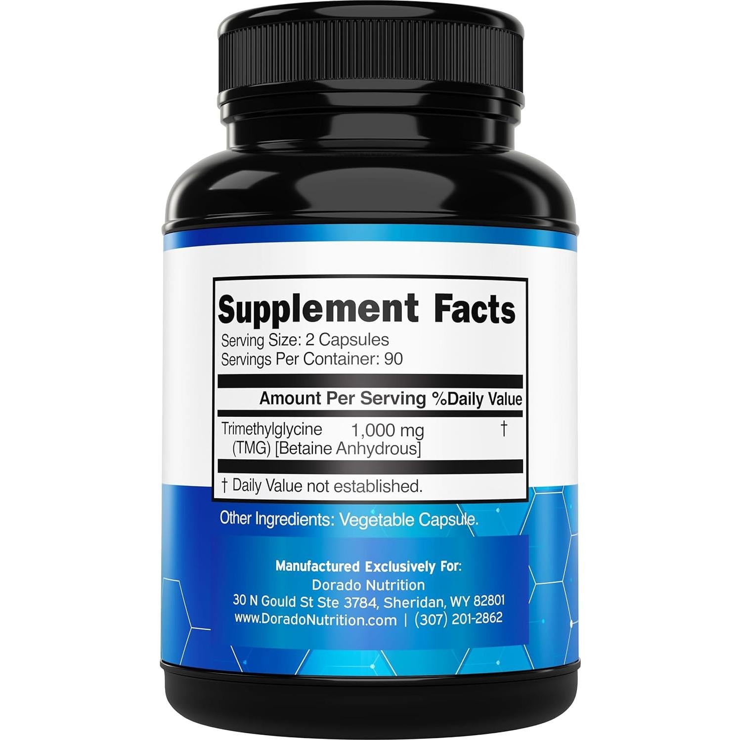 Suplemento Trimetilglicina TMG 1000mg Dorado Nutrition 180 Cápsulas