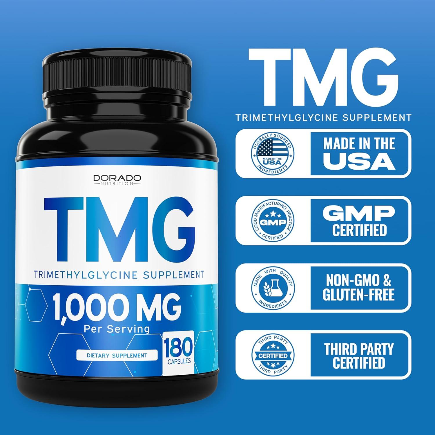 Suplemento Trimetilglicina TMG 1000mg Dorado Nutrition 180 Cápsulas