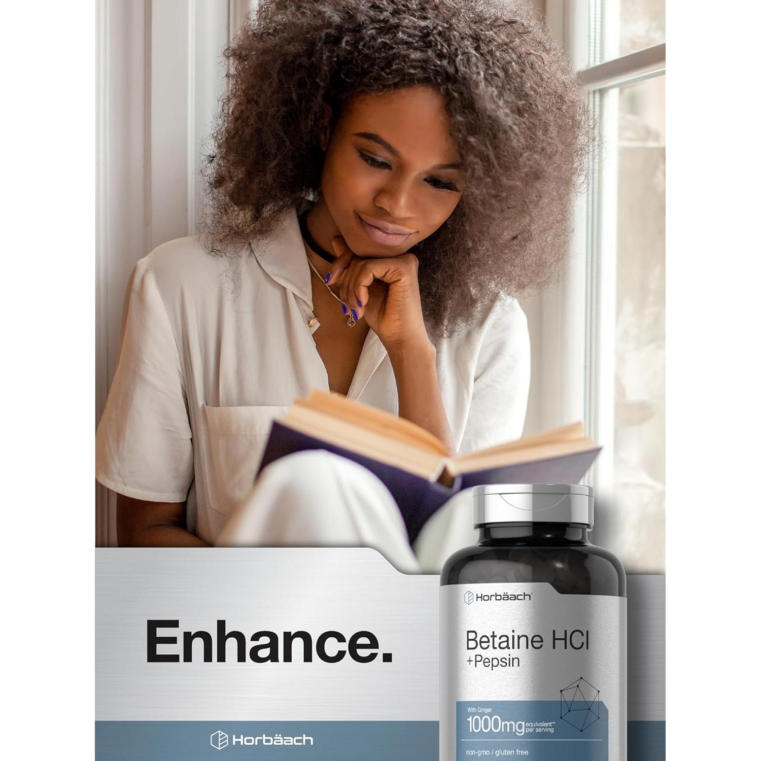 Betaína HCl Horbäach 1000mg con Pepsina y Jengibre 250 Tabletas