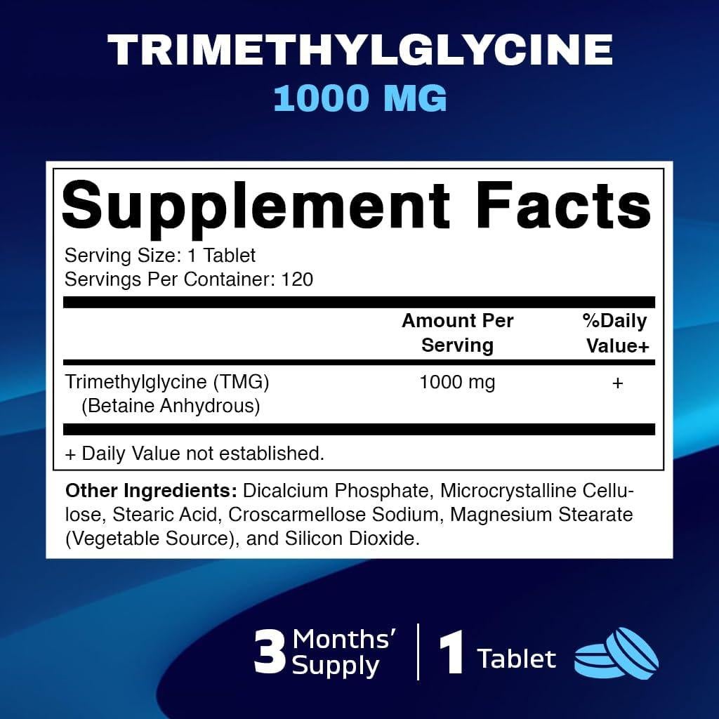 Suplemento TMG Vitamatic 1000mg - Trimetilglicina - 120 Tabletas