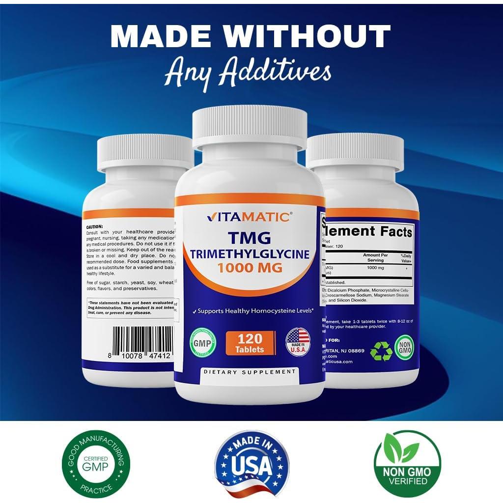 Suplemento TMG Vitamatic 1000mg - Trimetilglicina - 120 Tabletas