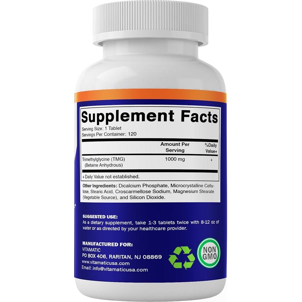 Suplemento TMG Vitamatic 1000mg - Trimetilglicina - 120 Tabletas