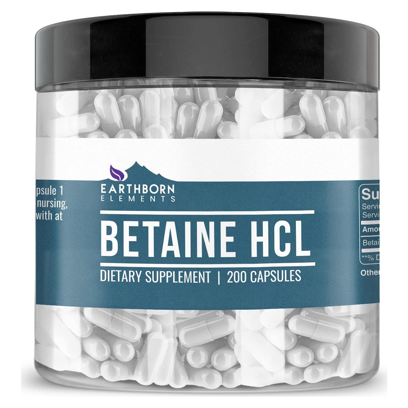 Suplemento Dietético Betaína HCl Earthborn Elements 200 Cápsulas