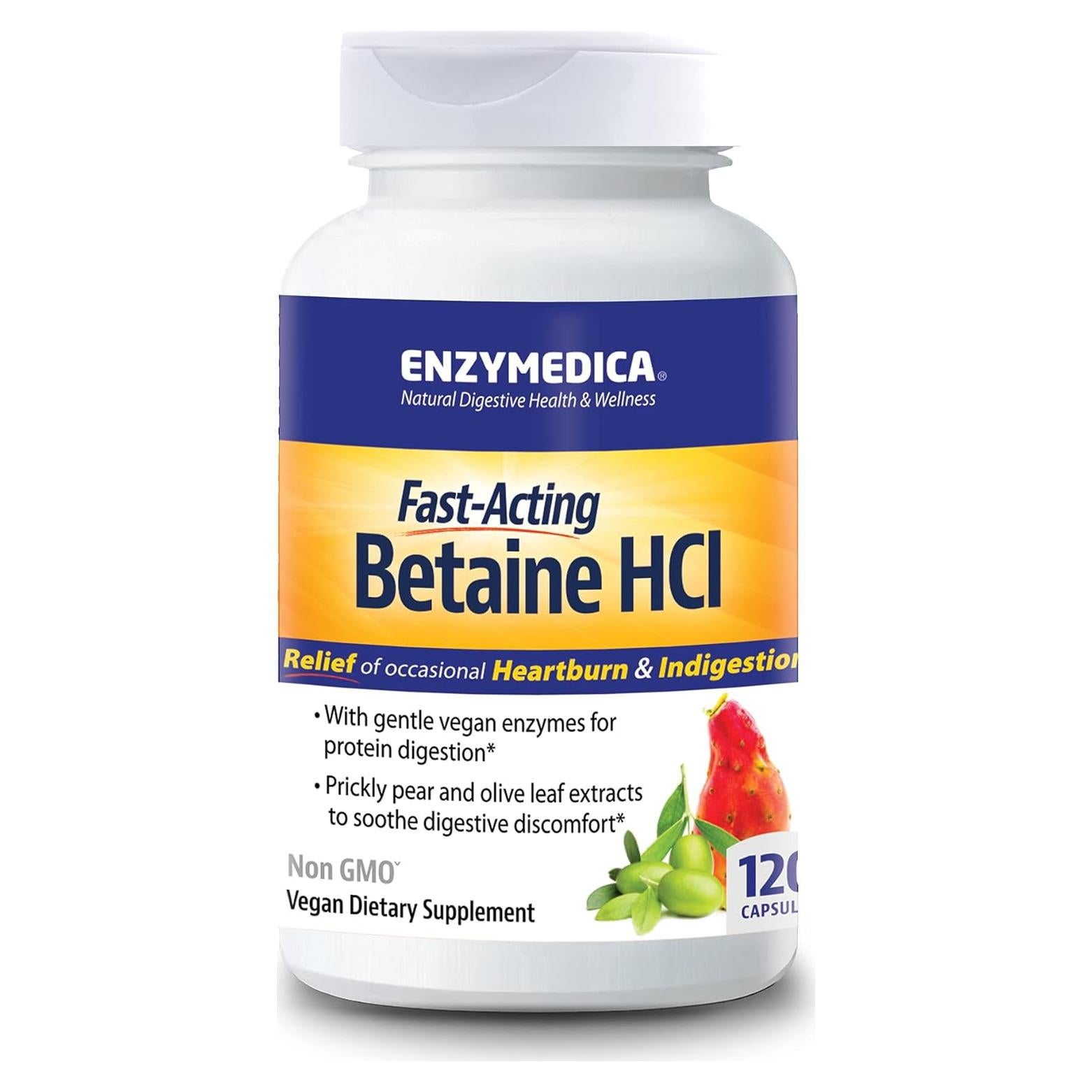 Betaína HCl Enzymedica 120 Cápsulas Veganas para Acidez