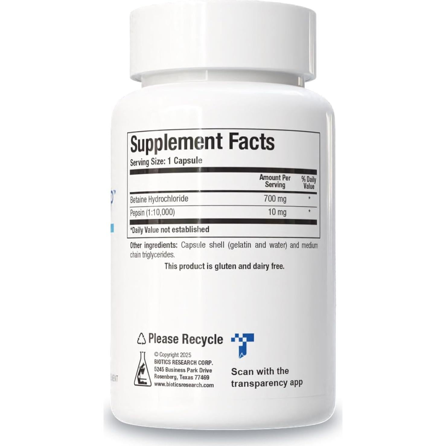 Biotics Research Betaine Plus HP 90 Cápsulas - Suplemento Digestivo