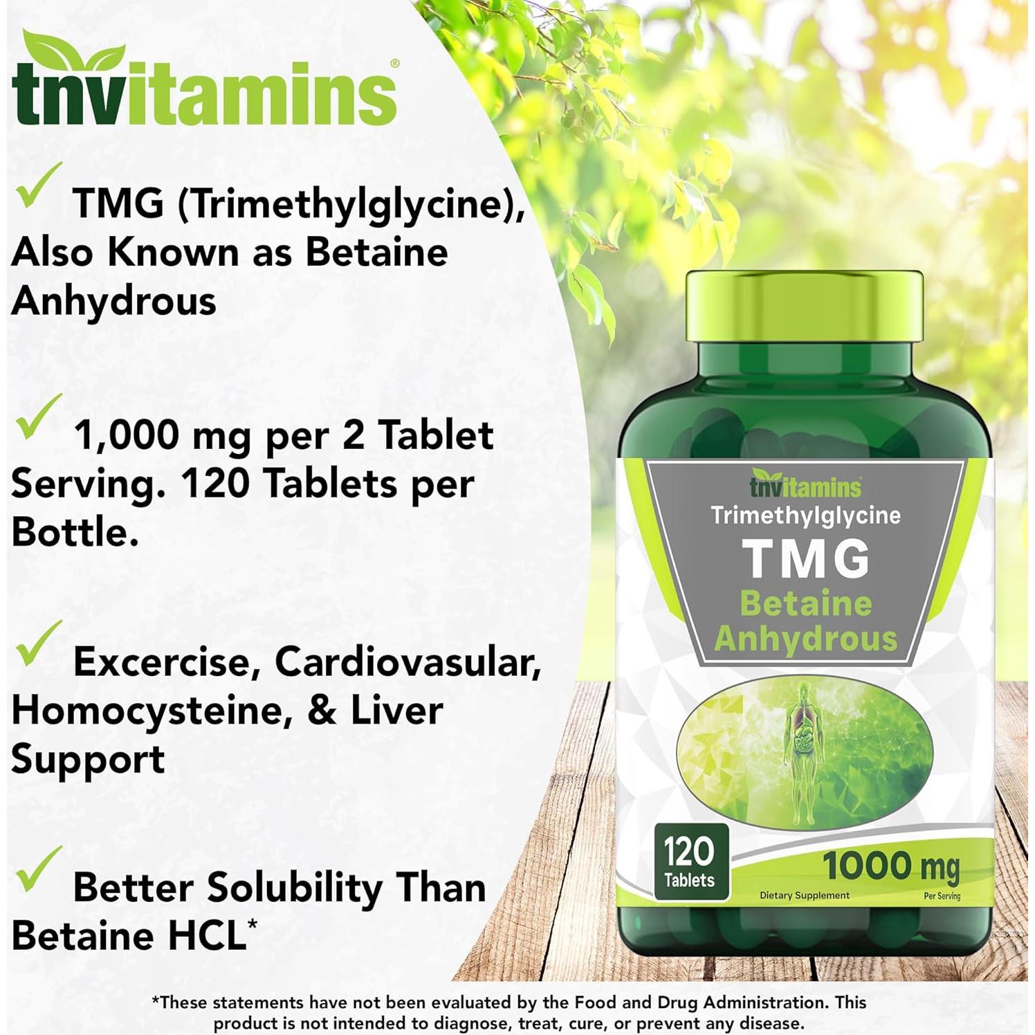 Suplemento TMG 1000mg TNVitamins - 120 Tabletas No OGM