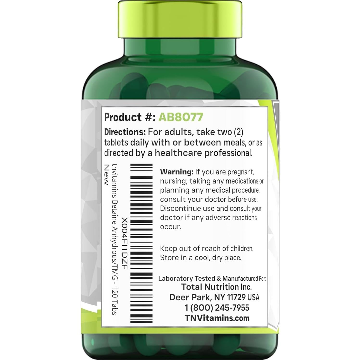 Suplemento TMG 1000mg TNVitamins - 120 Tabletas No OGM