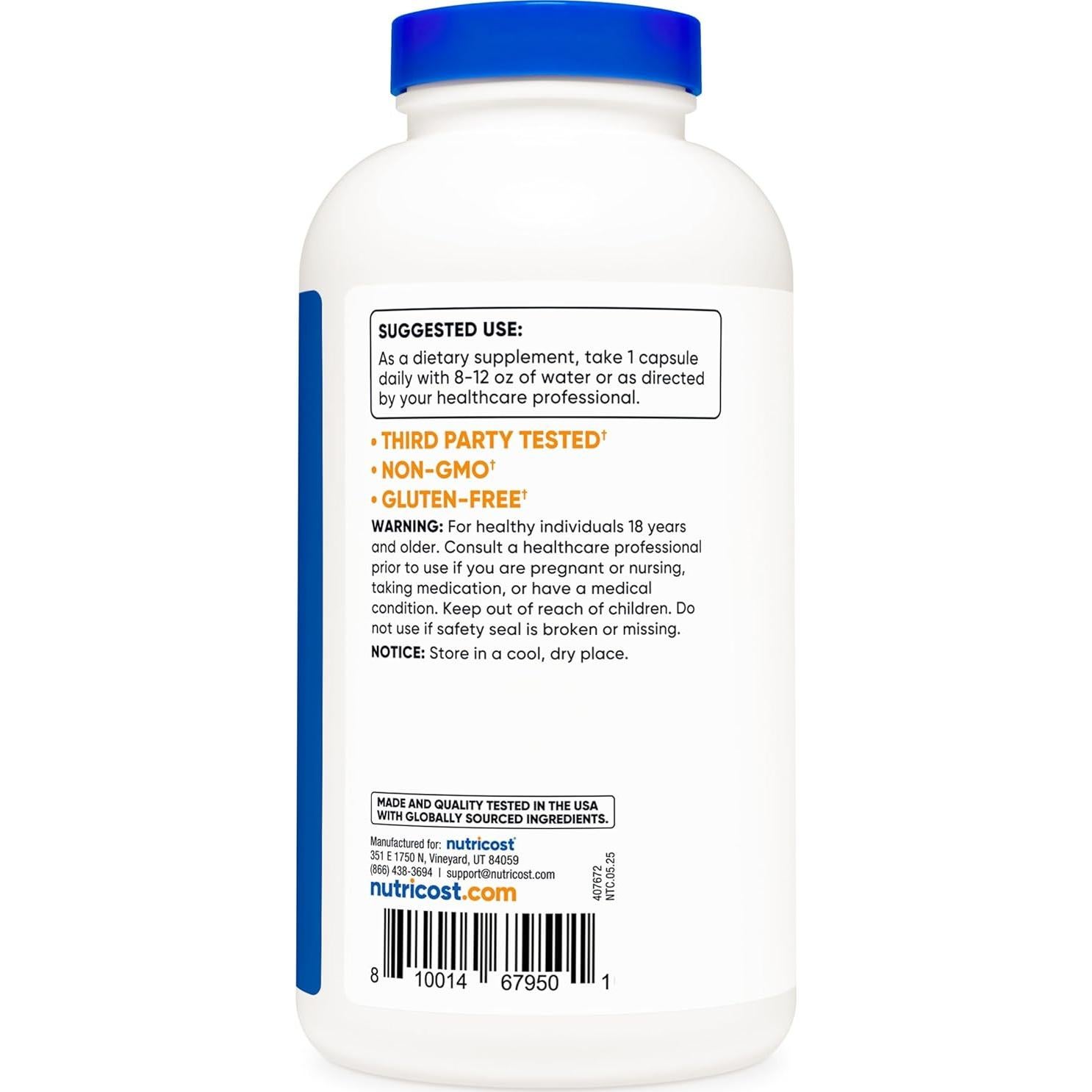 Taurina 1000mg Nutricost - 400 Cápsulas Sin Gluten