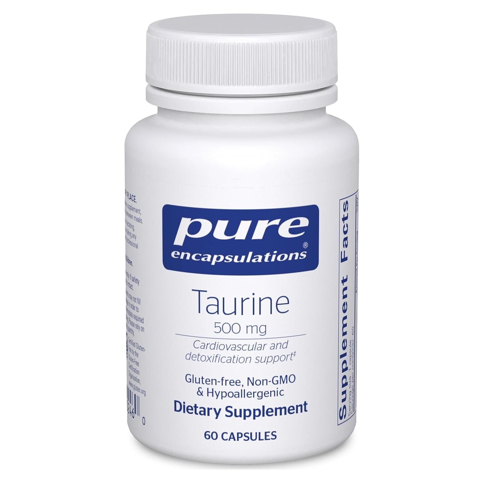 Suplemento de Taurina 500 mg Pure Encapsulations 60 Cápsulas