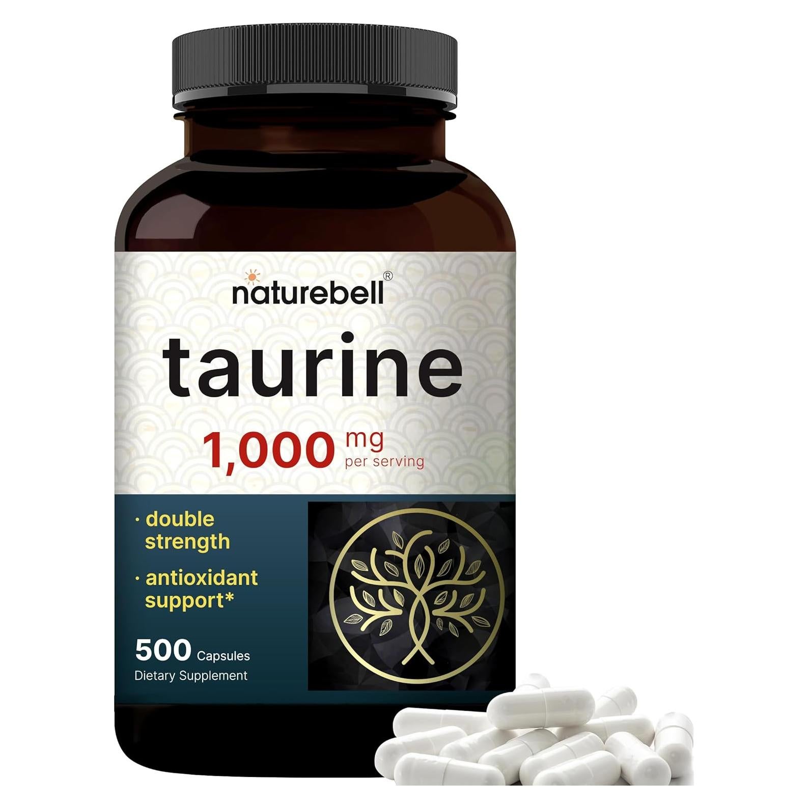 Suplemento de Taurina NatureBell 1000mg 500 Cápsulas Antioxidante