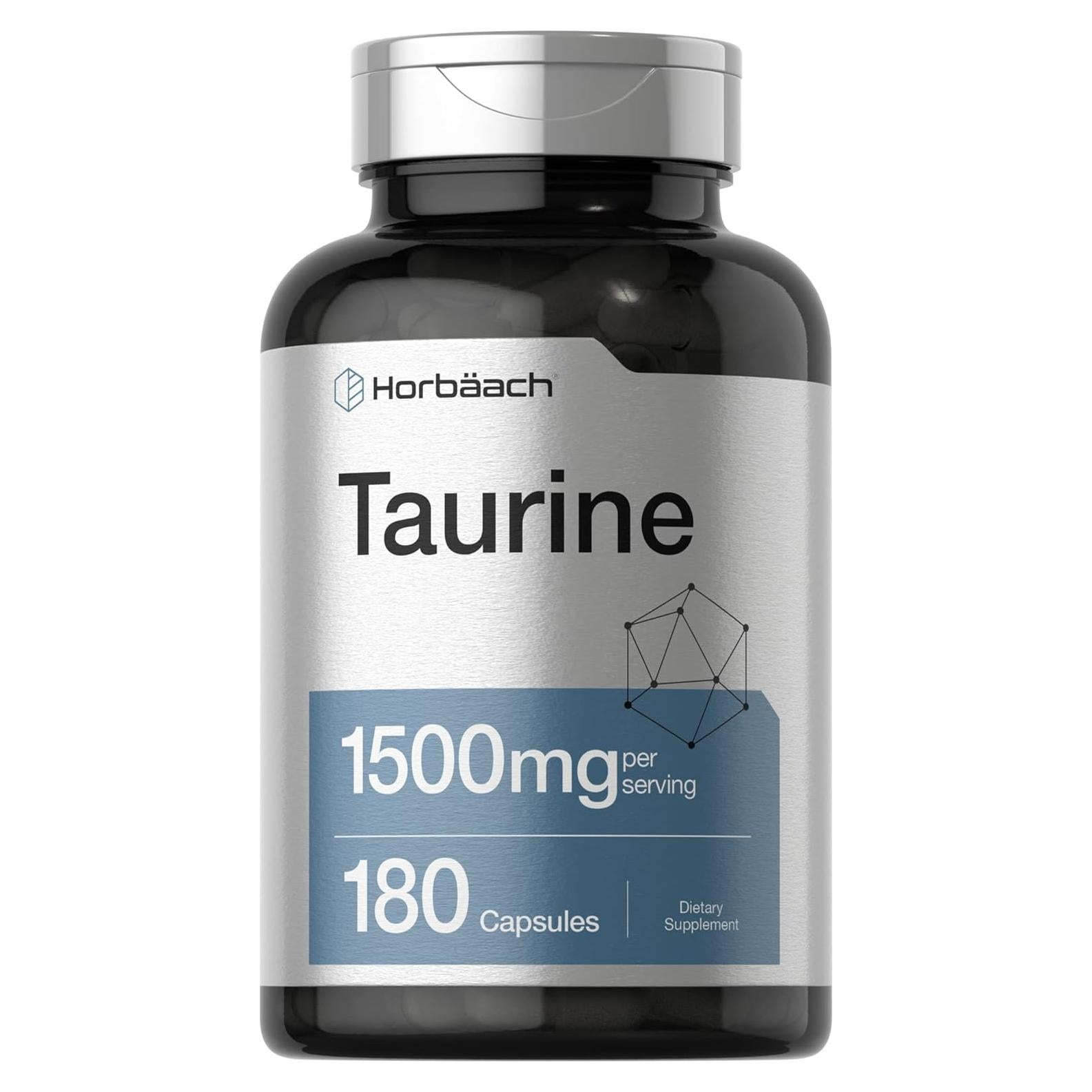 Suplemento de Taurina Horbaach 1500mg 180 Cápsulas Sin Gluten