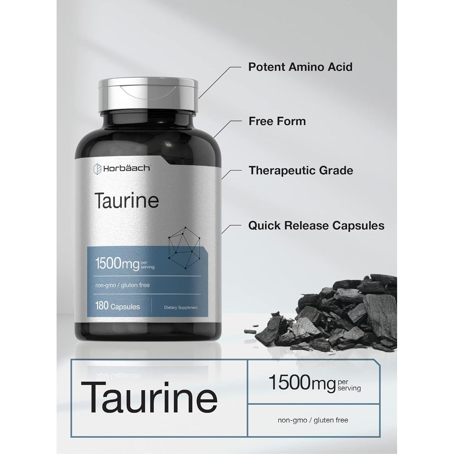 Suplemento de Taurina Horbaach 1500mg 180 Cápsulas Sin Gluten