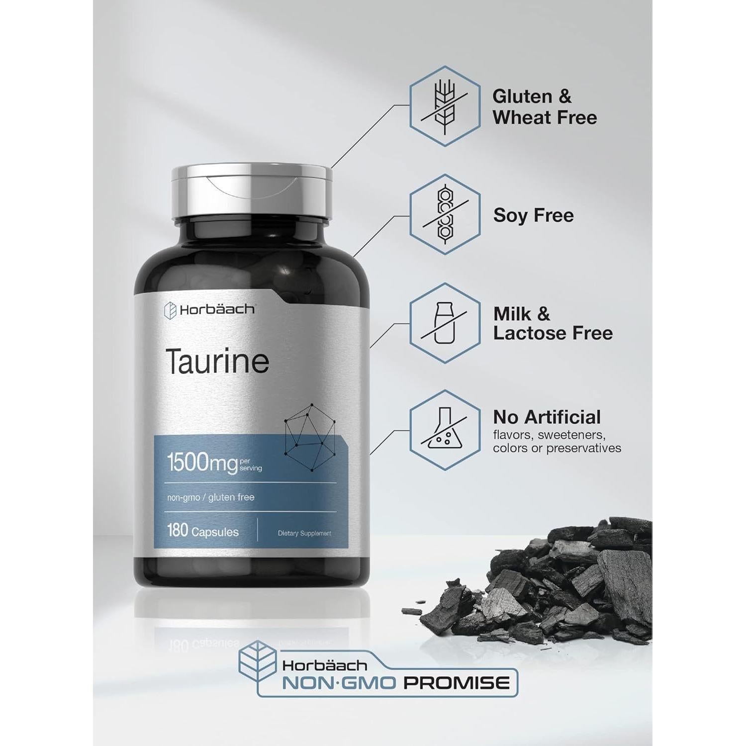 Suplemento de Taurina Horbaach 1500mg 180 Cápsulas Sin Gluten