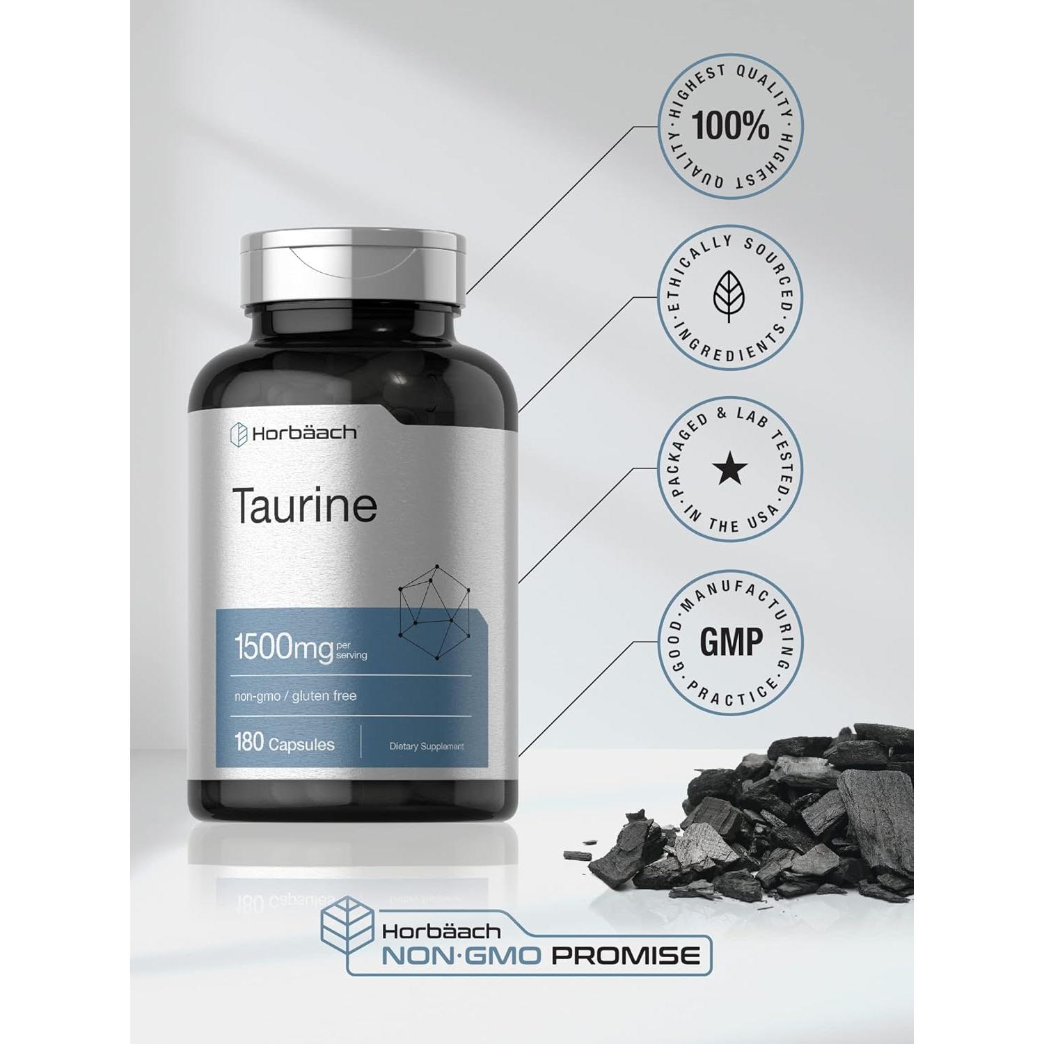 Suplemento de Taurina Horbaach 1500mg 180 Cápsulas Sin Gluten