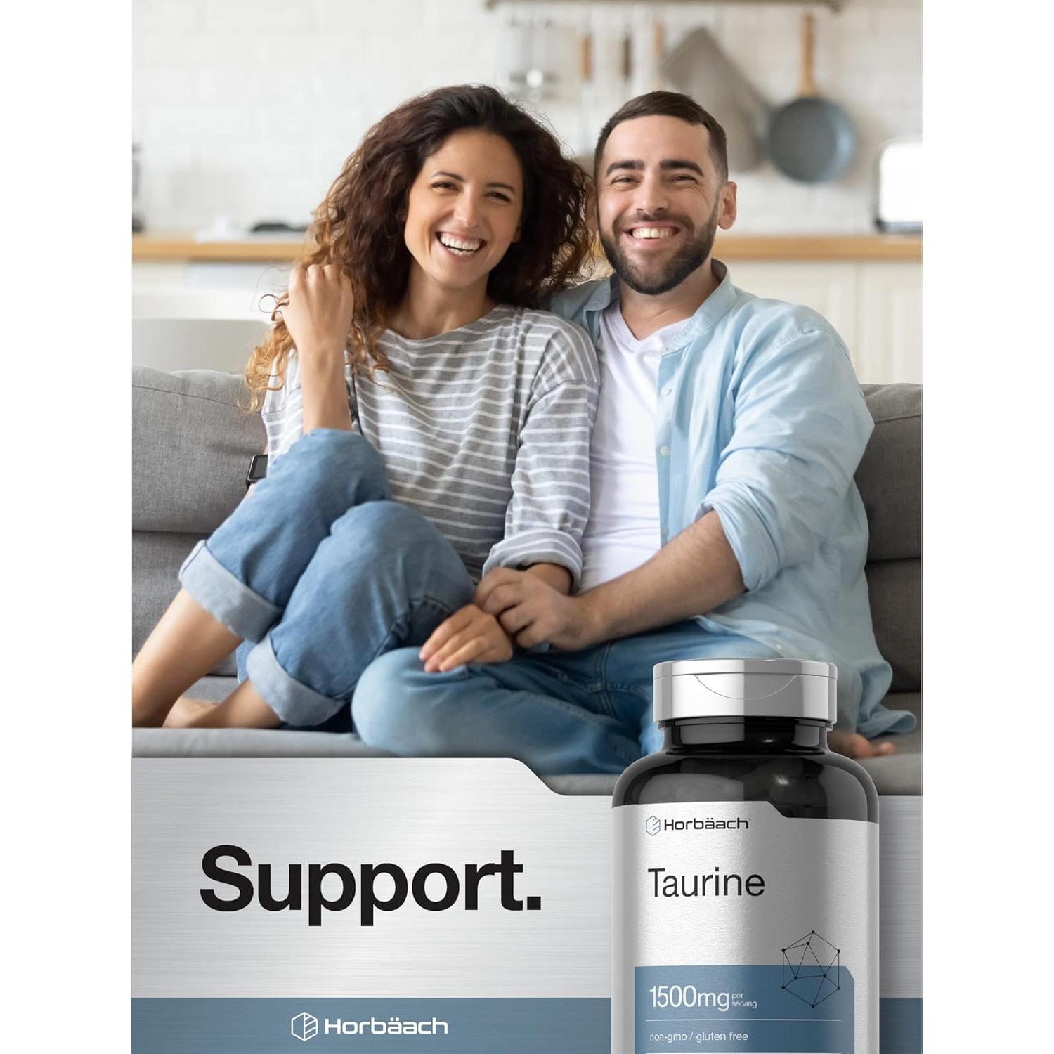 Suplemento de Taurina Horbaach 1500mg 180 Cápsulas Sin Gluten