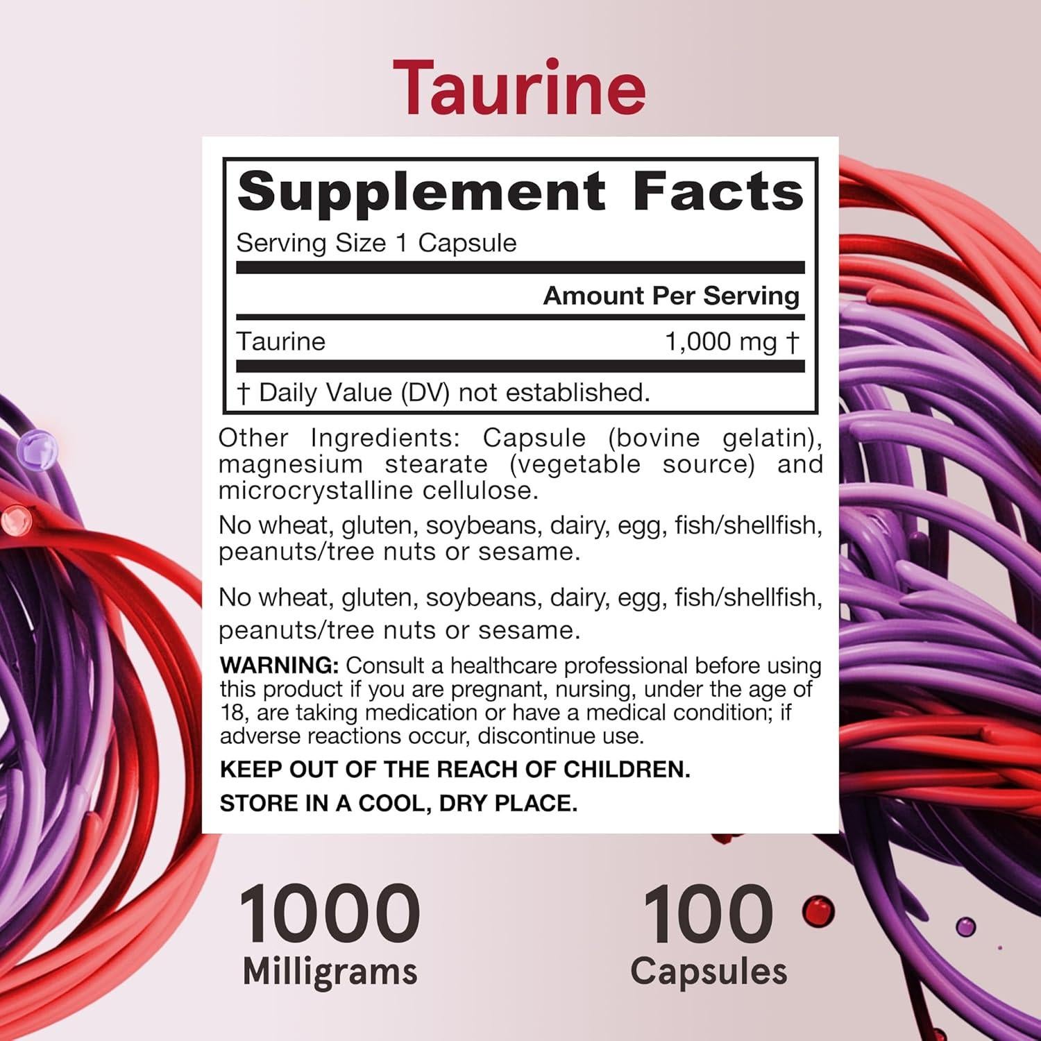 Suplemento de Taurina 1000 mg Jarrow Formulas 100 Cápsulas