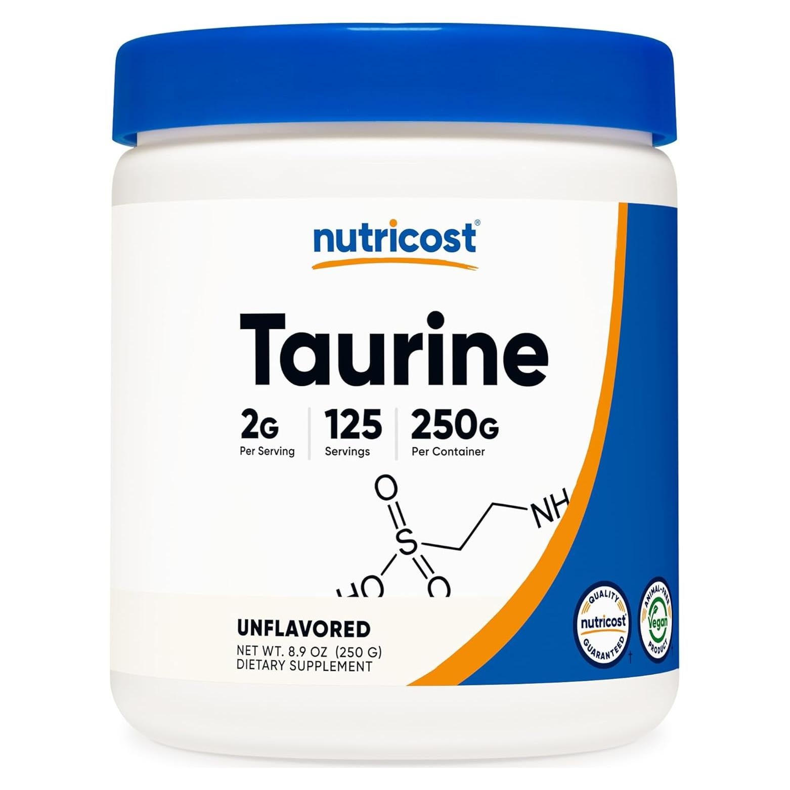 Polvo de Taurina Nutricost 250g - 125 Porciones de 2000mg