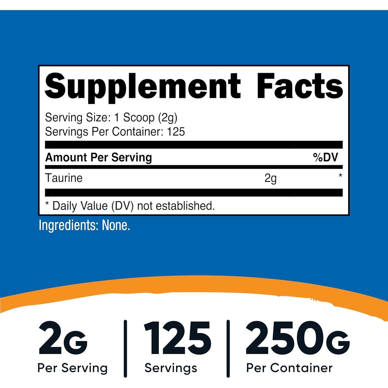 Polvo de Taurina Nutricost 250g - 125 Porciones de 2000mg