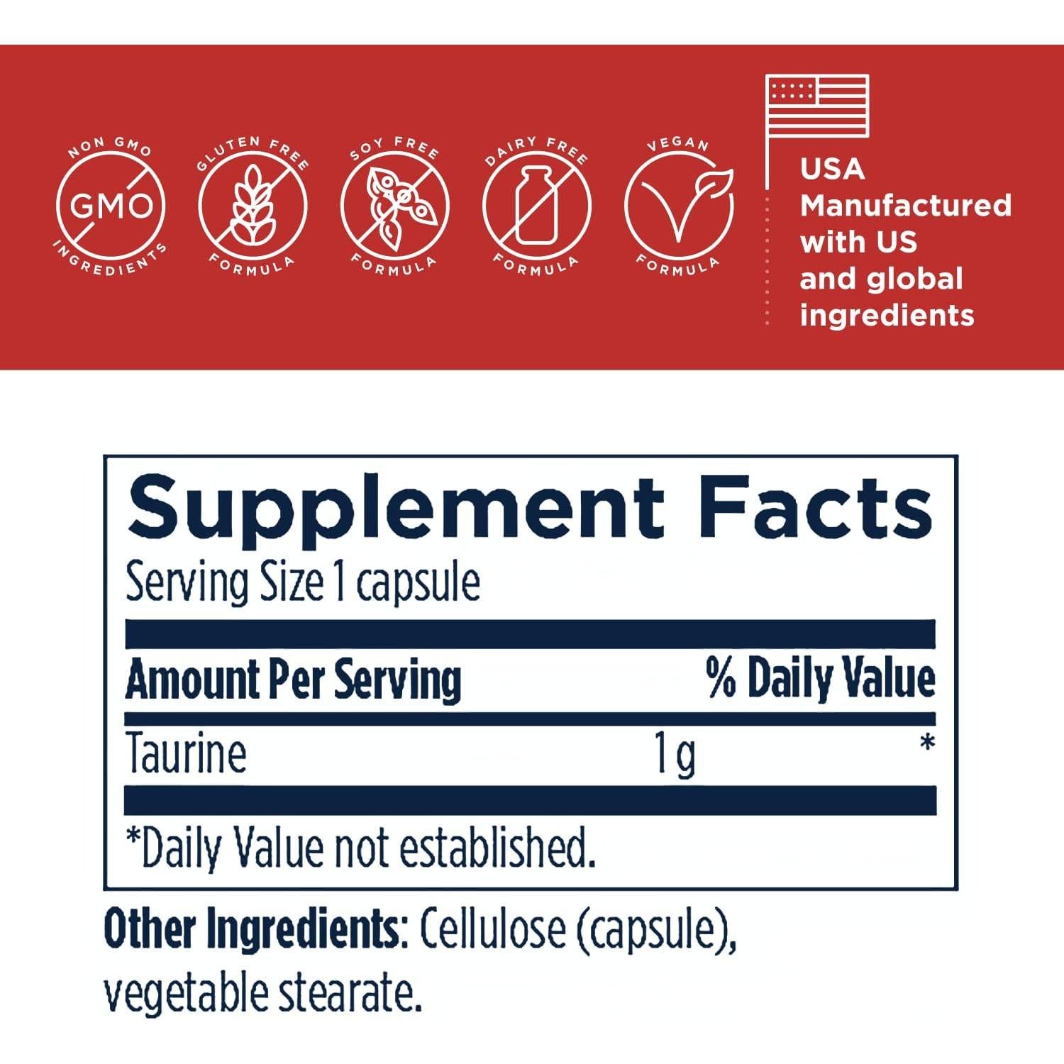 Cápsulas de Taurina Designs for Health 1000mg Veganas 120 Unidades