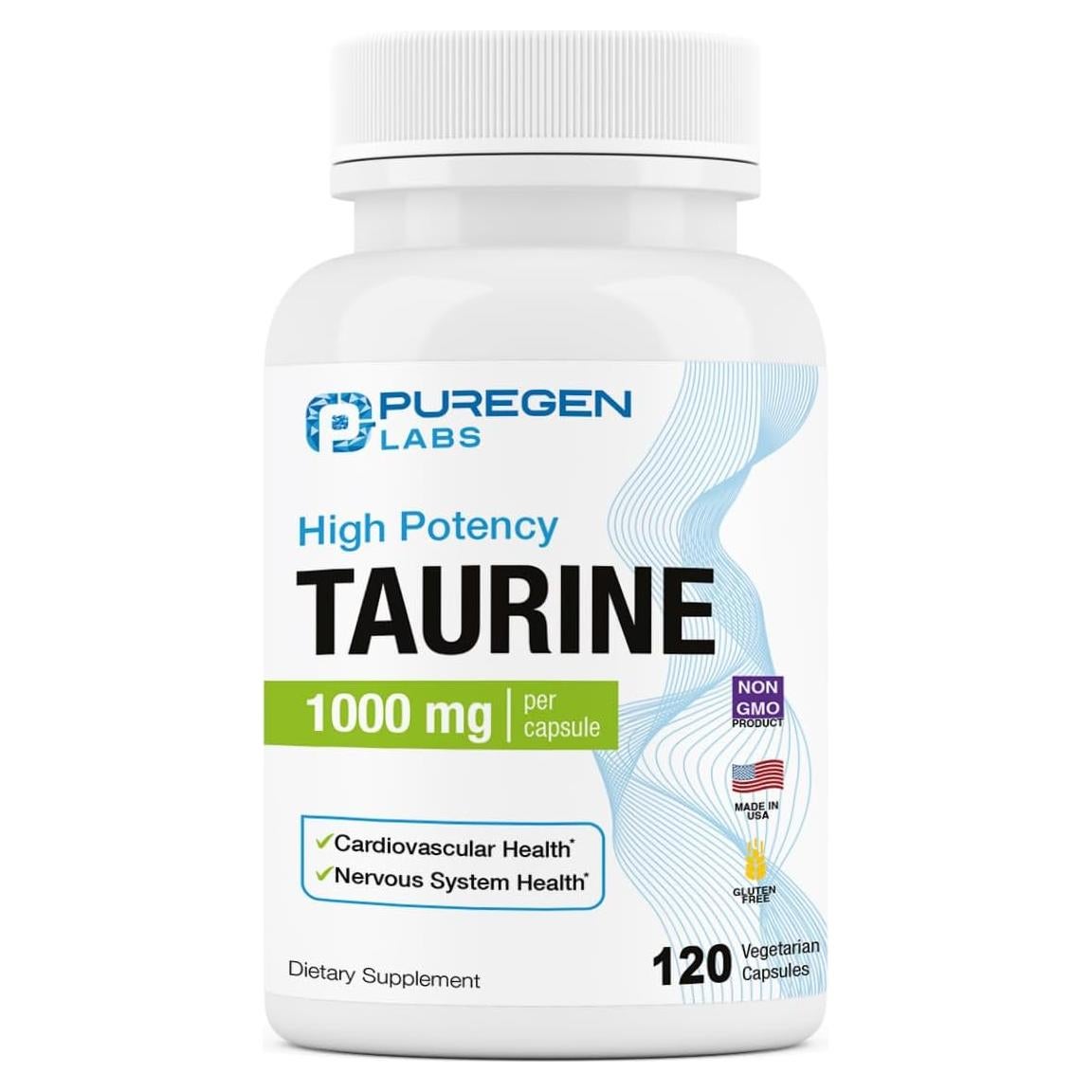 Taurina Puregen Labs 1000mg 120 Cápsulas Veganas Sin Aditivos