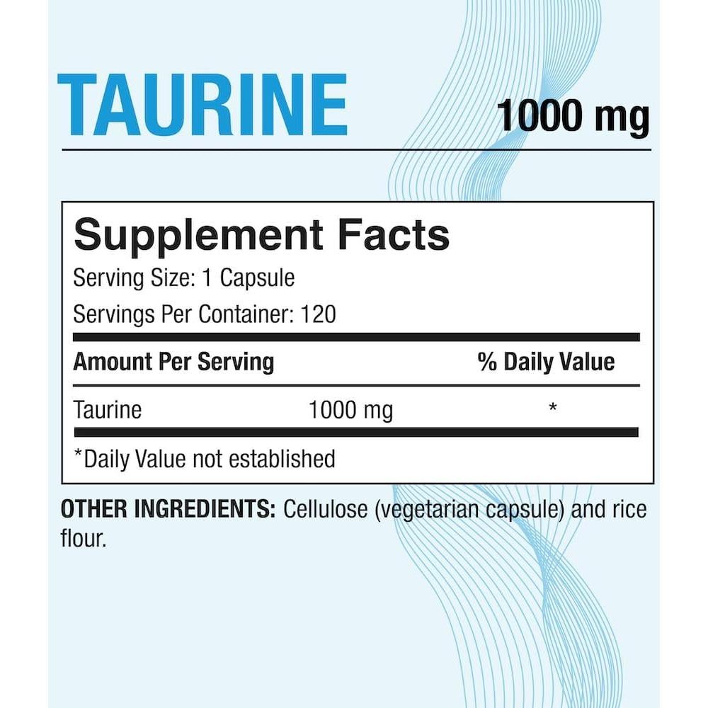 Taurina Puregen Labs 1000mg 120 Cápsulas Veganas Sin Aditivos