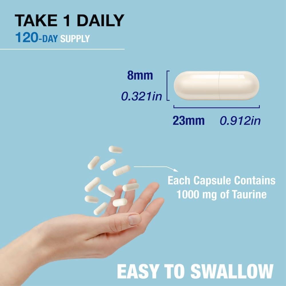 Taurina Puregen Labs 1000mg 120 Cápsulas Veganas Sin Aditivos