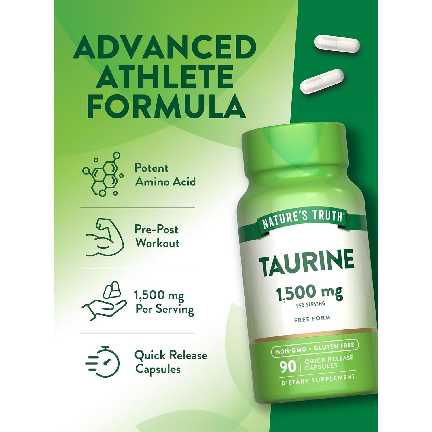 Suplemento de Taurina 1500mg La Verdad de la Naturaleza 90 Cápsulas