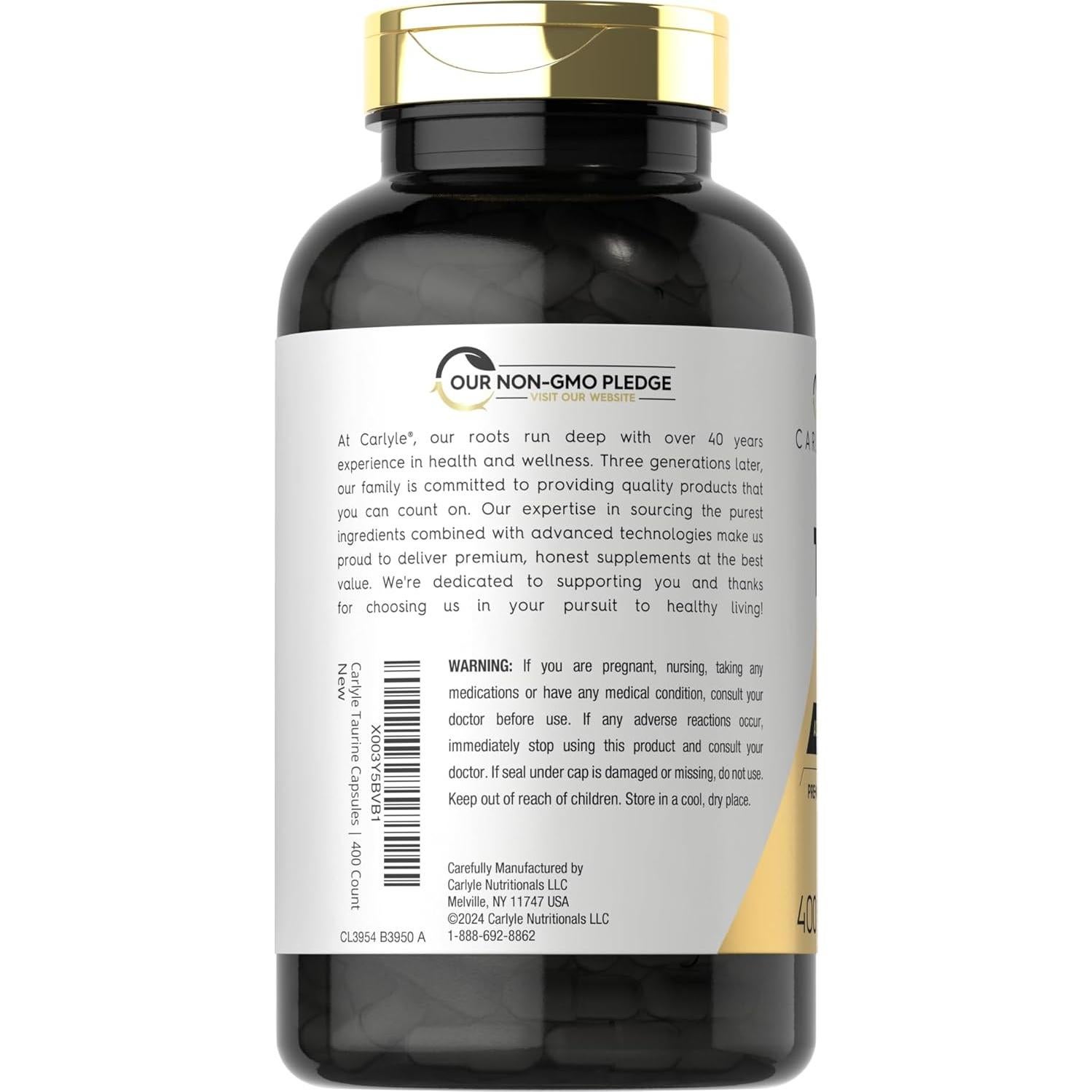 Cápsulas de Taurina Carlyle 1000mg 400 Unidades Suplemento