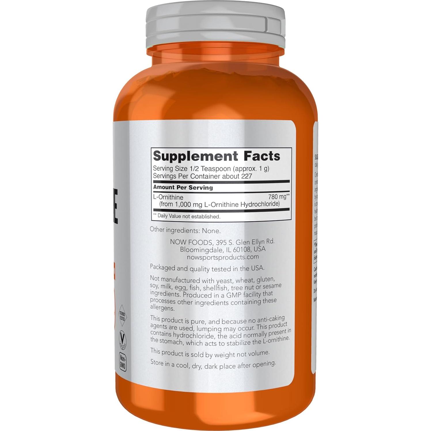 NOW Foods L-ornitina en Polvo 226.8g - Aminoácido Esencial