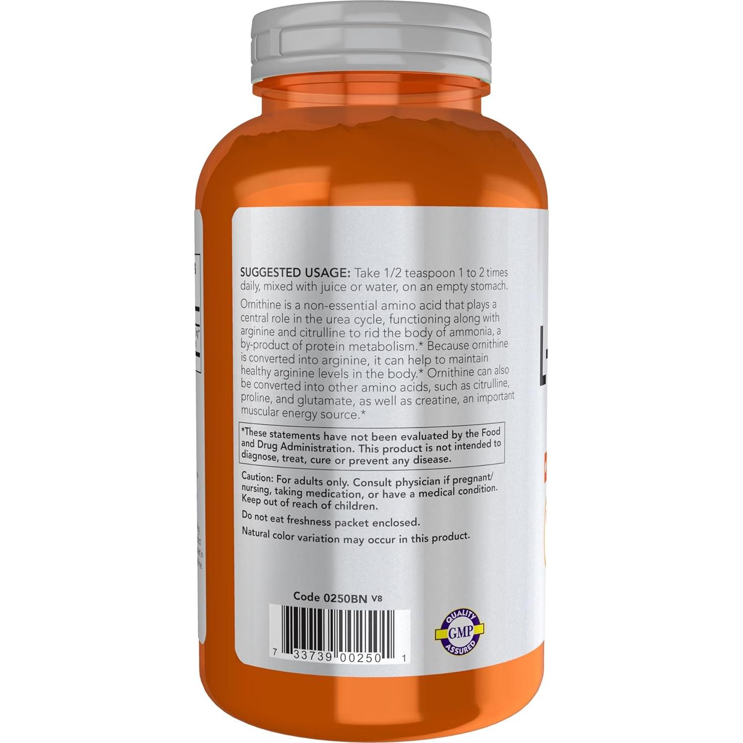 NOW Foods L-ornitina en Polvo 226.8g - Aminoácido Esencial