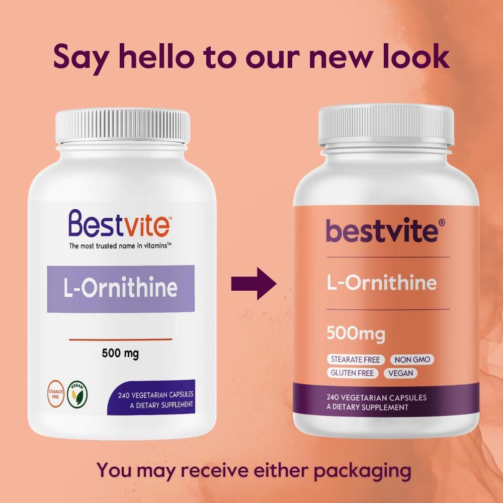 Suplemento L-Ornitina 500mg Bestvite 240 Cápsulas Veganas