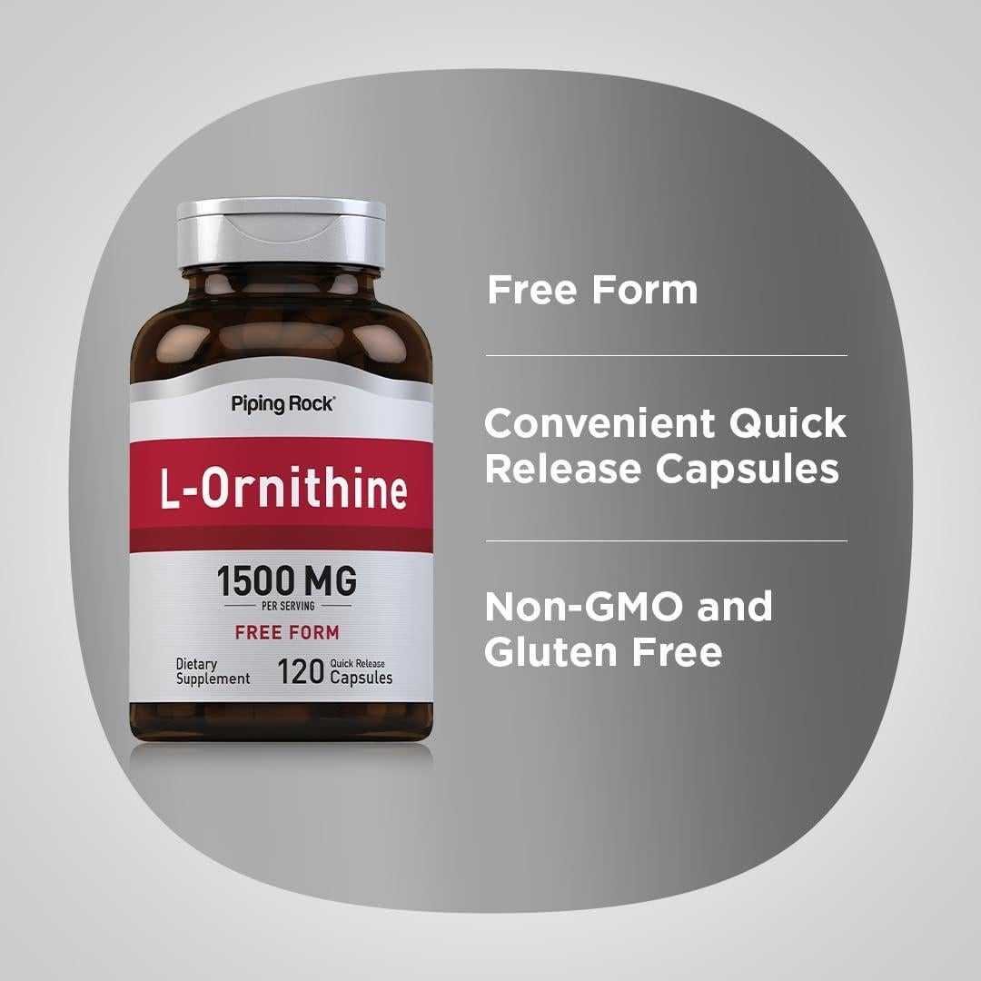Suplemento L-Ornitina Piping Rock 1500 mg 120 Cápsulas No OGM