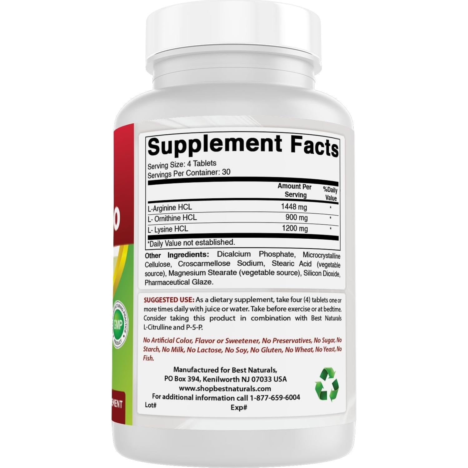 Tri-Amino Mejores Naturales 120 Tabletas L-Arginina, L-Lisina