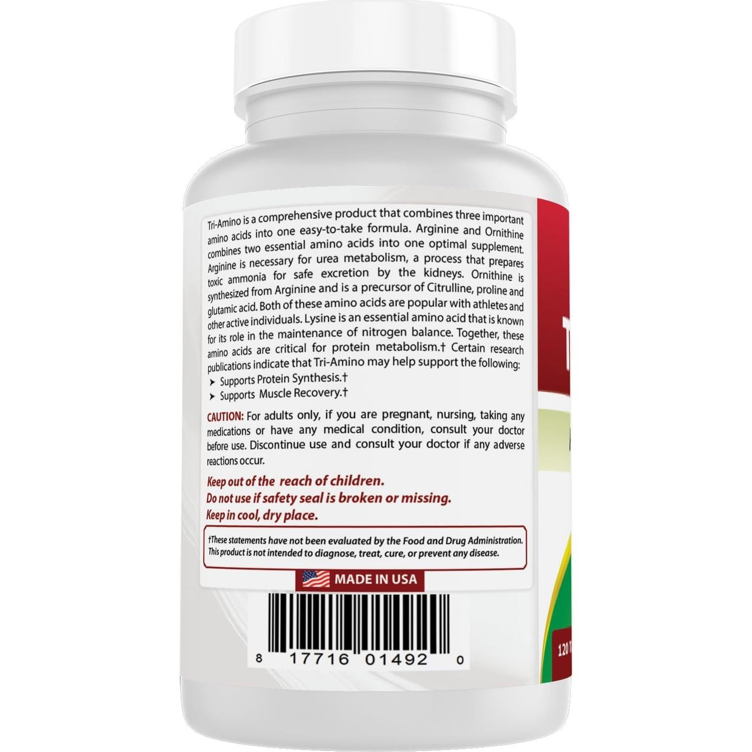 Tri-Amino Mejores Naturales 120 Tabletas L-Arginina, L-Lisina