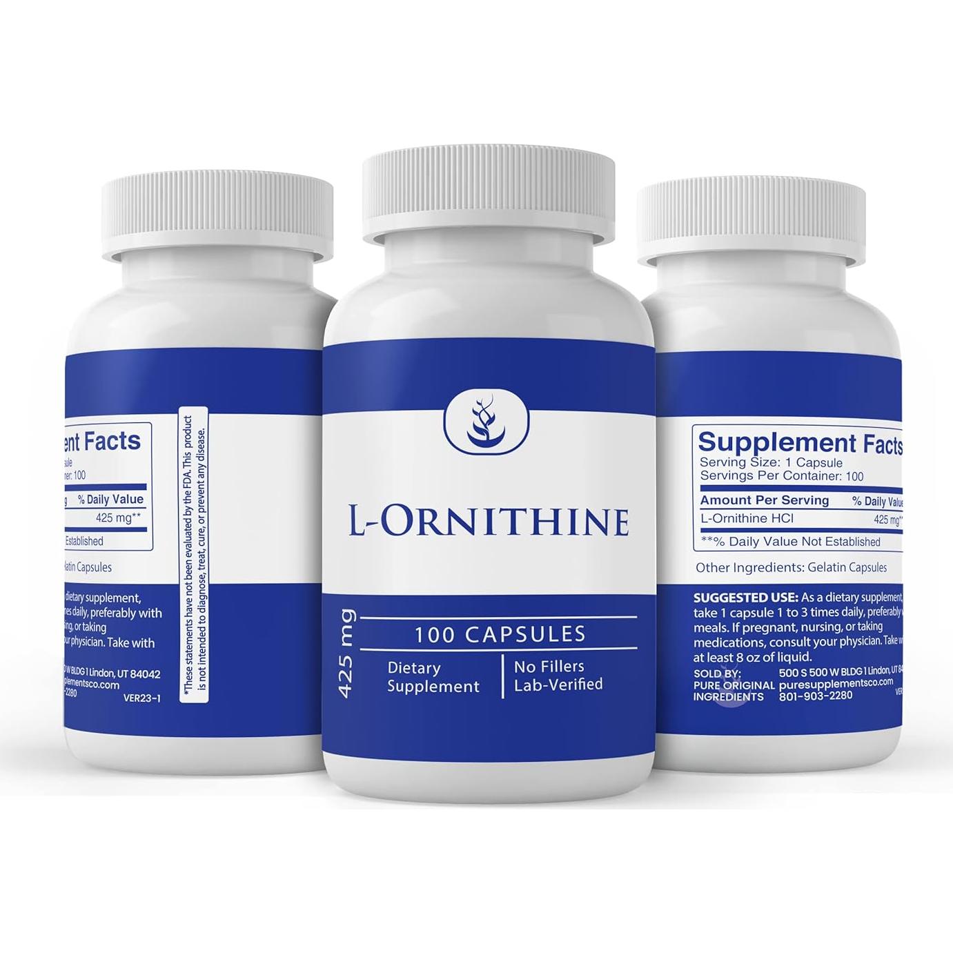 L-Ornitina 100 Cápsulas Siempre Puro Sin Aditivos 68g