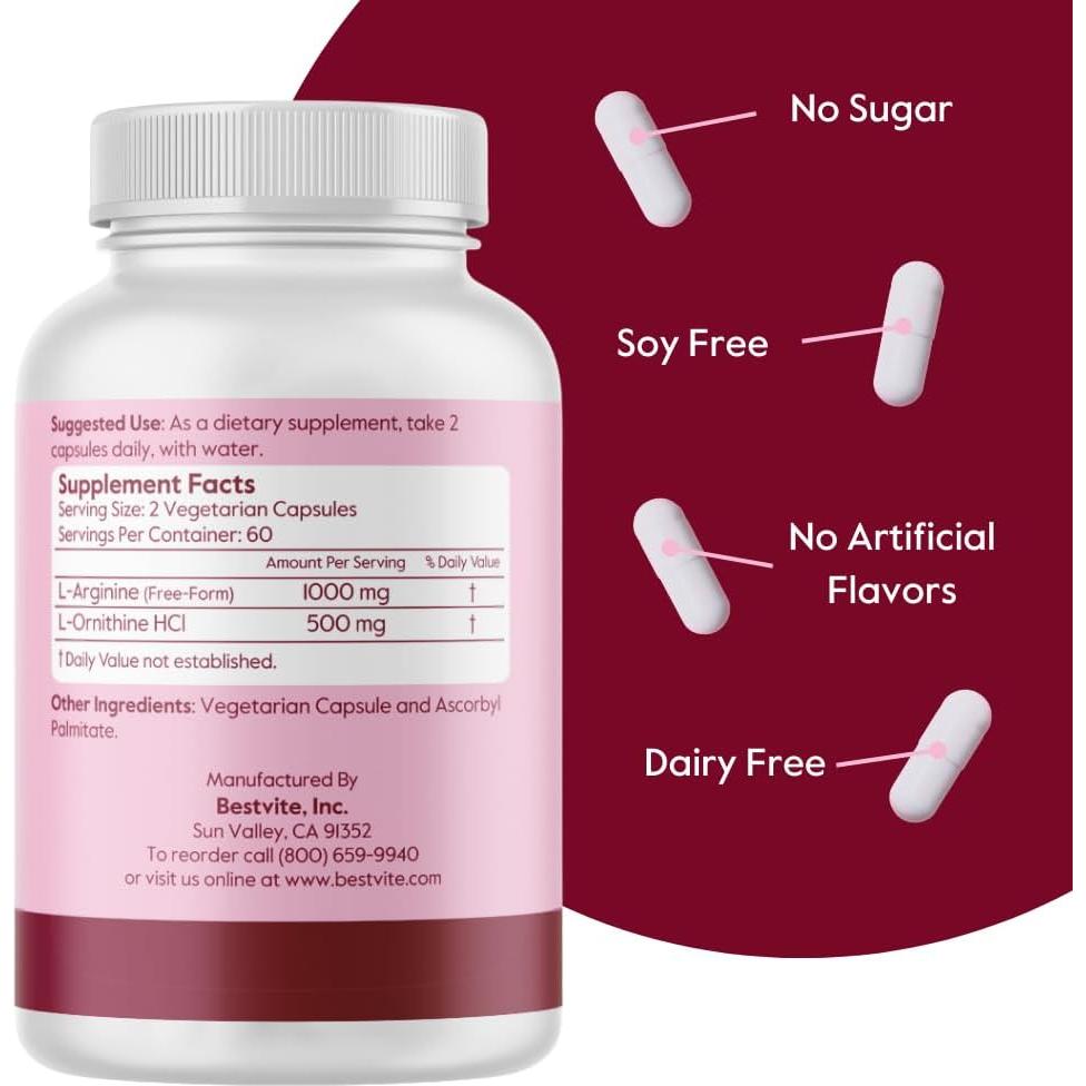Suplemento L-Arginina L-Ornitina Bestvite 240 Cápsulas Veganas