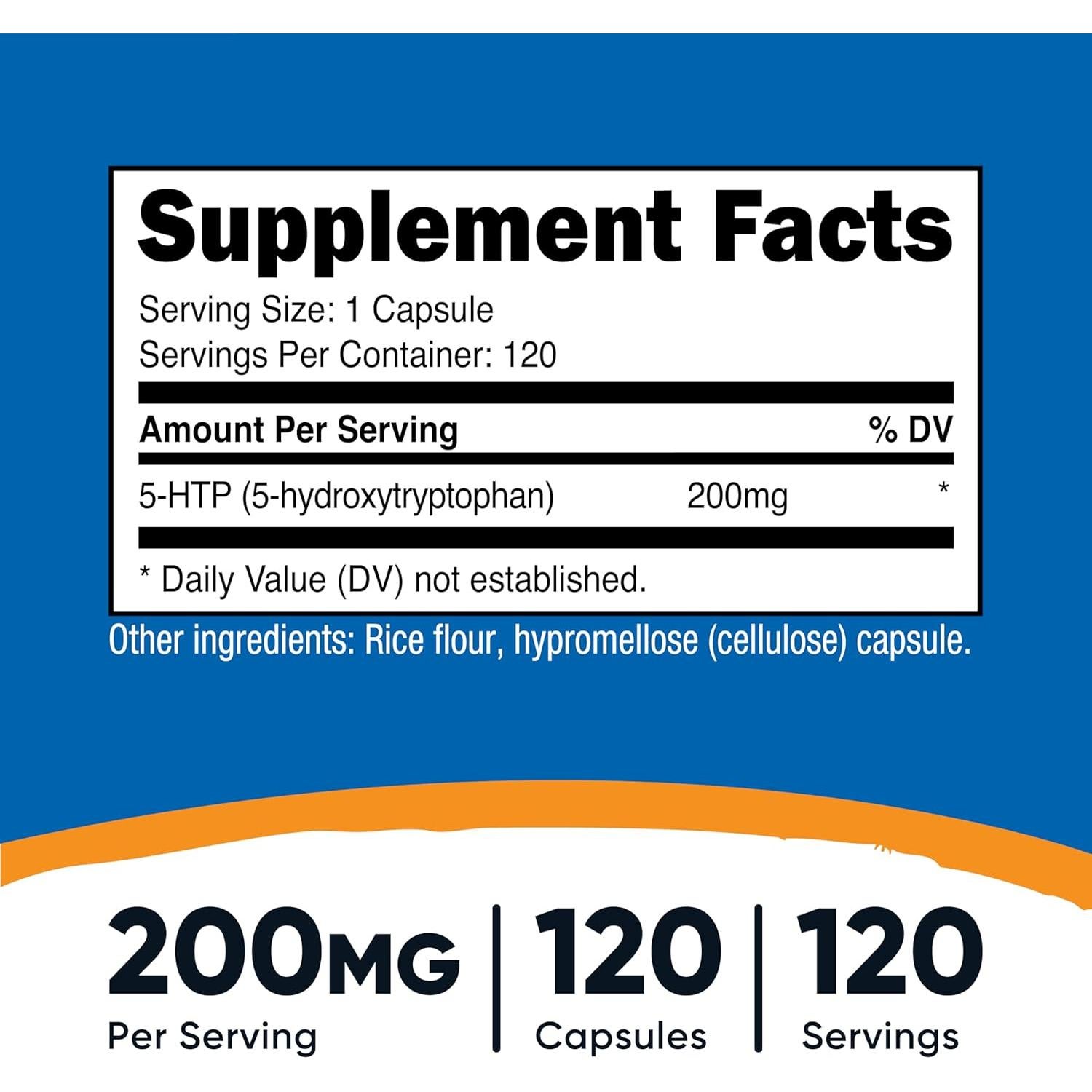 Suplemento Nutricost 5-HTP 200mg 120 Cápsulas Vegetarianas