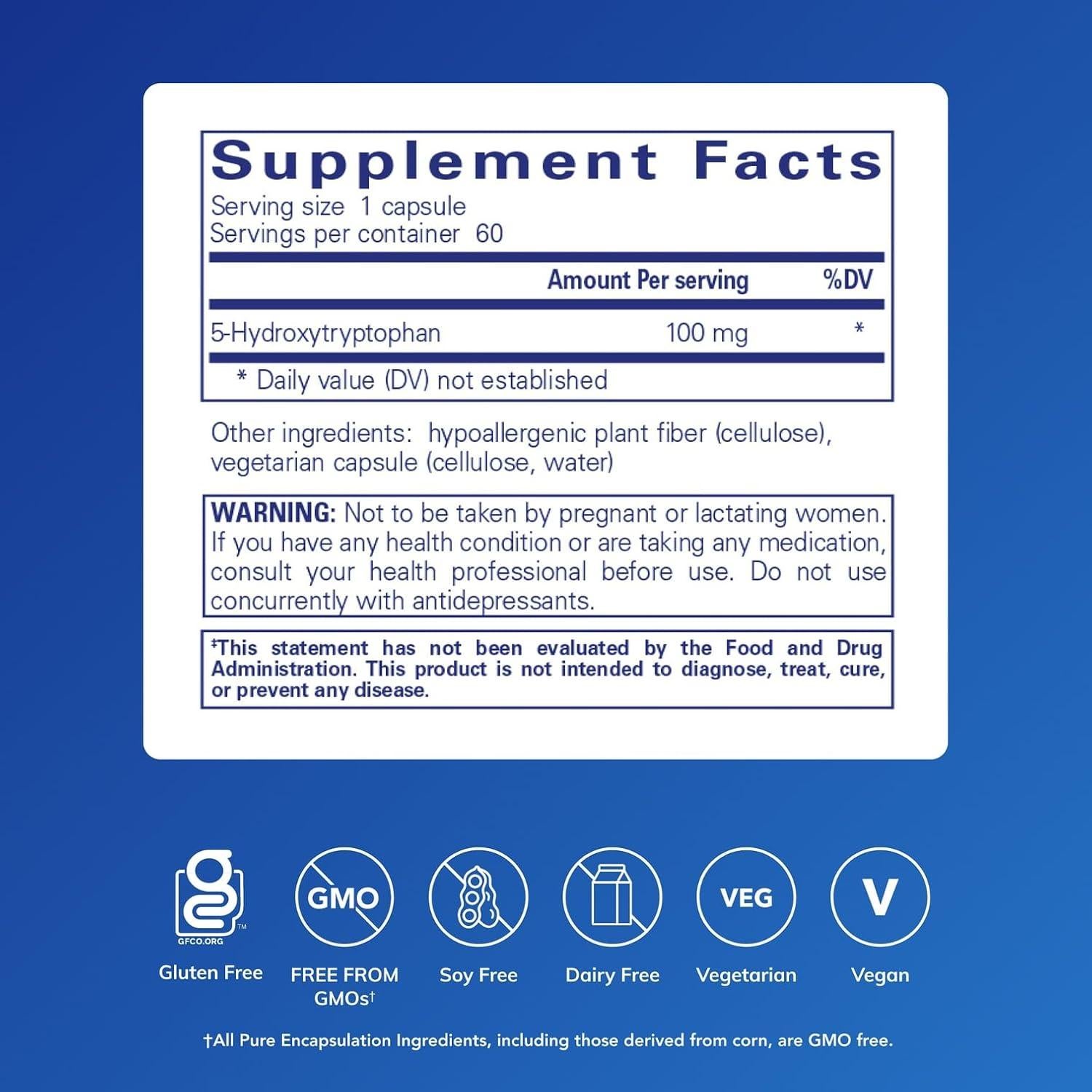 Suplemento 5-HTP Pure Encapsulations 100 mg - 60 Cápsulas