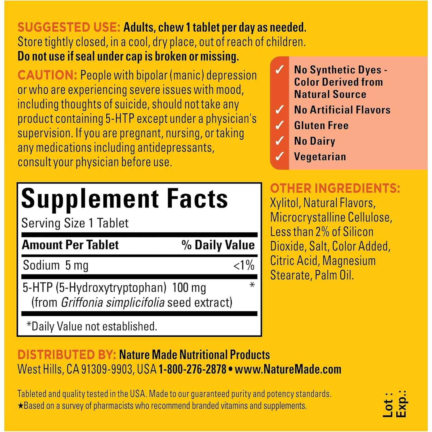 Nature Made 5HTP 100mg Tabletas Masticables 30 Unidades