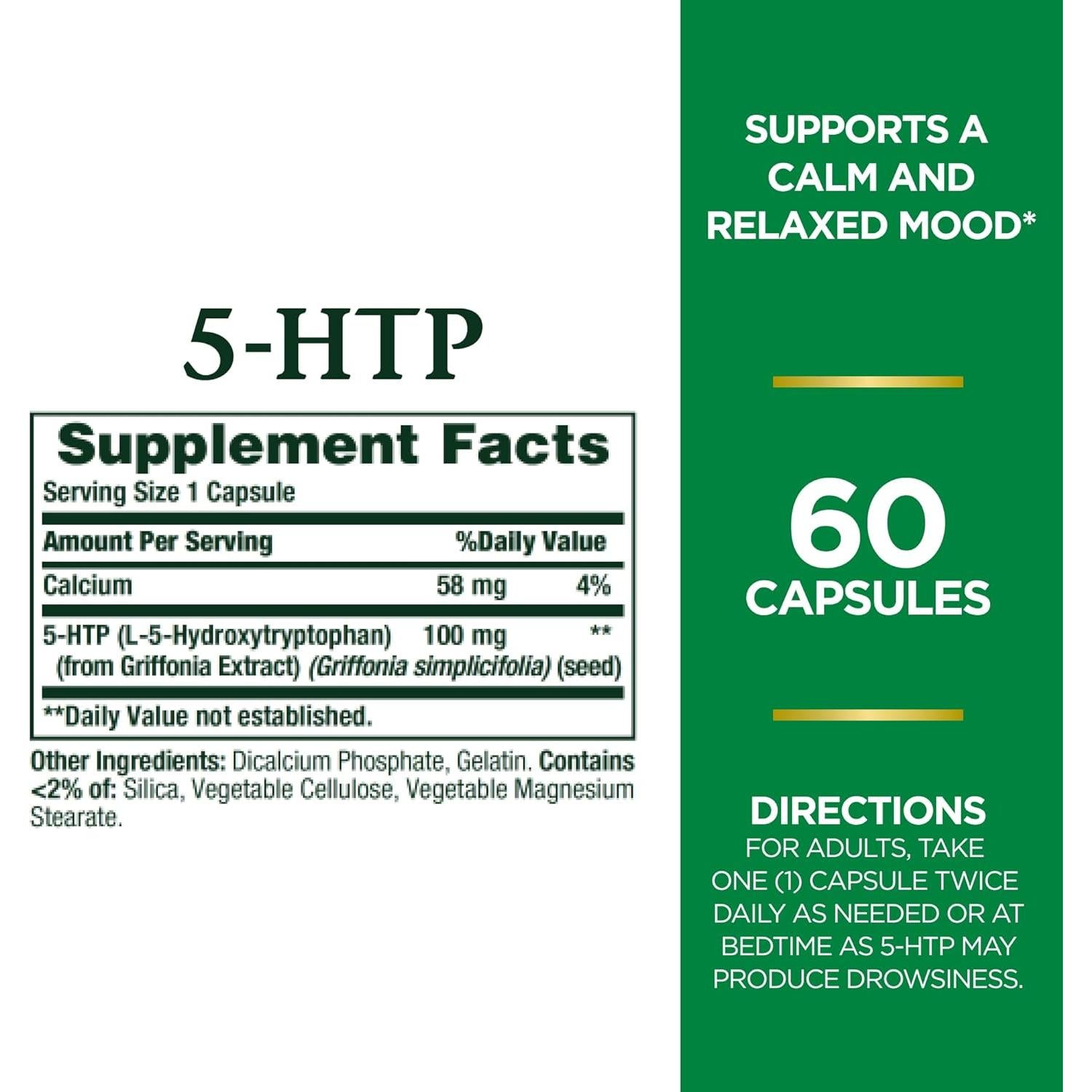 Suplemento 5-HTP Nature's Bounty 100mg 60 Cápsulas