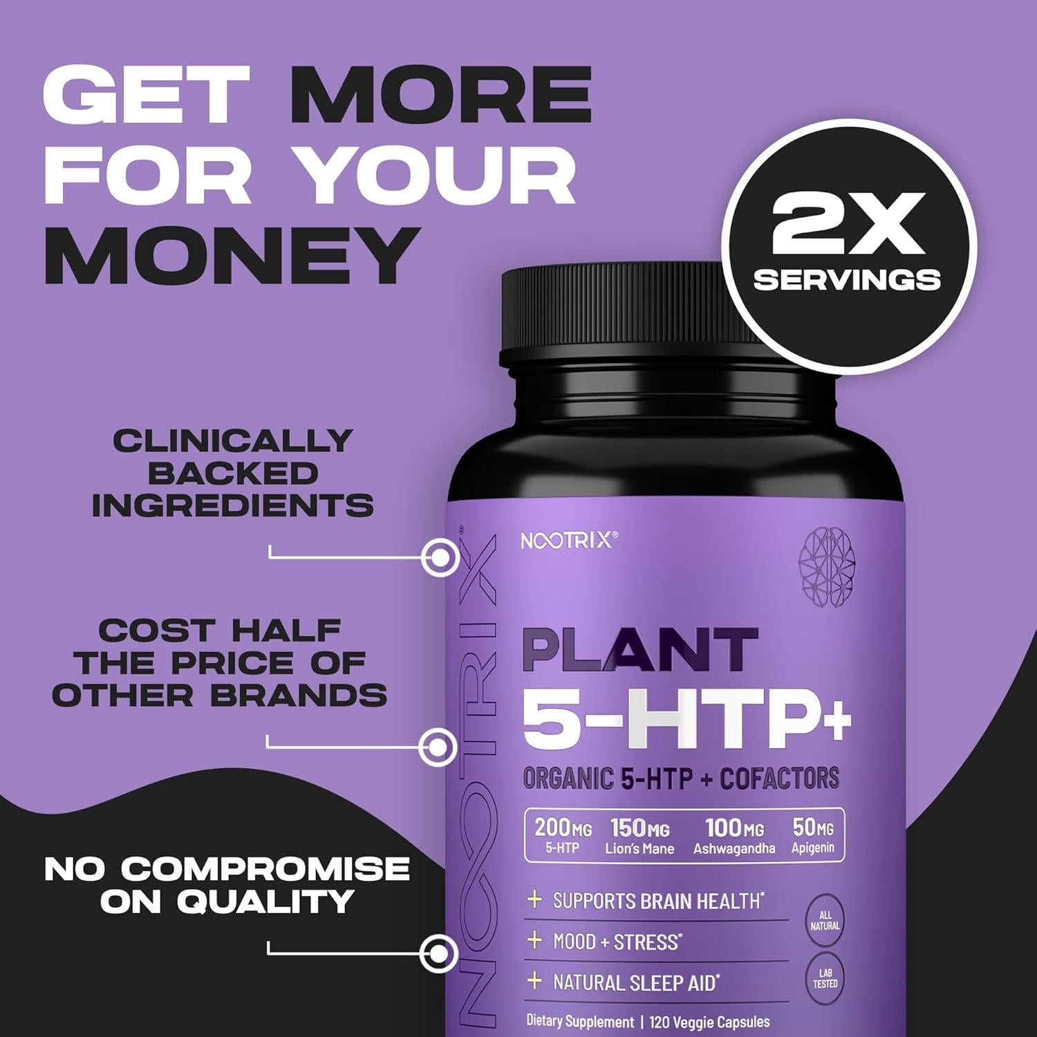 Suplemento Nootrix Orgánico 5-HTP+ 120 Cápsulas | Apoyo Cognitivo y Energía