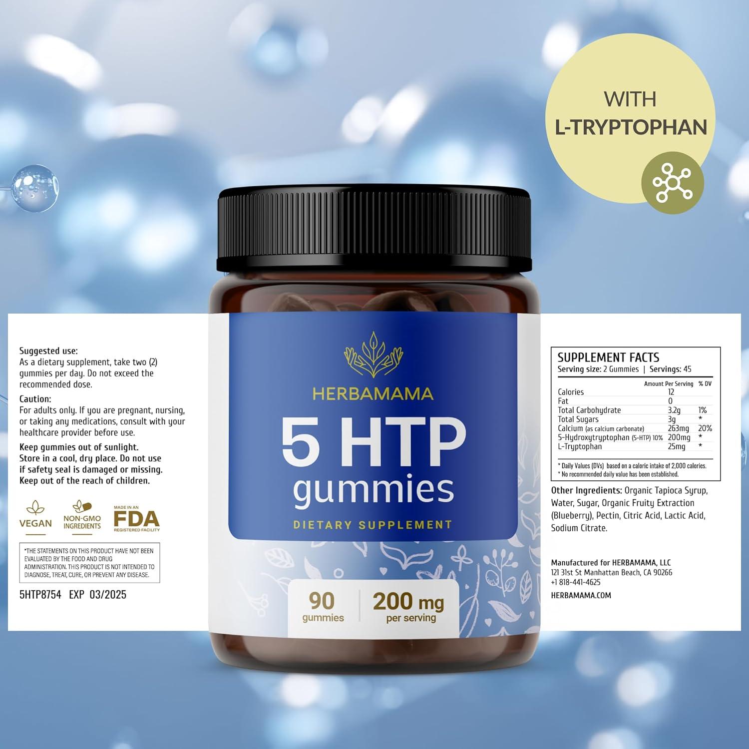 Gomitas 5-HTP Herbamama 200mg - Suplemento Vegano de Relajación
