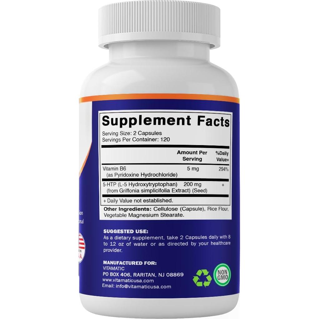 Vitamatic 5-HTP 200mg con B6 5mg - 240 cápsulas vegetarianas