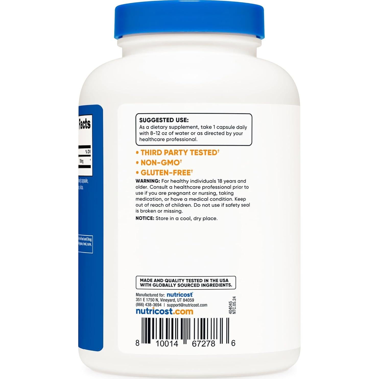Nutricost GABA 750mg 240 Cápsulas Sin OGM Sin Gluten