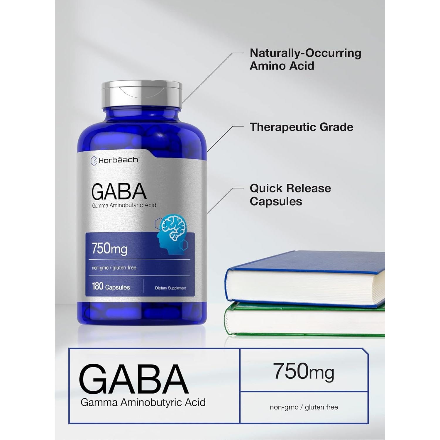 Suplemento GABA 750mg Horbäach | 180 Cápsulas Rápida Absorción